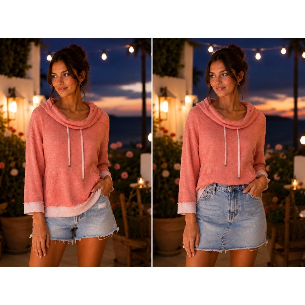 Soft Surroundings Coral Pink Pullover Cowl Neck Textured Knit Large - Picture 1 of 5